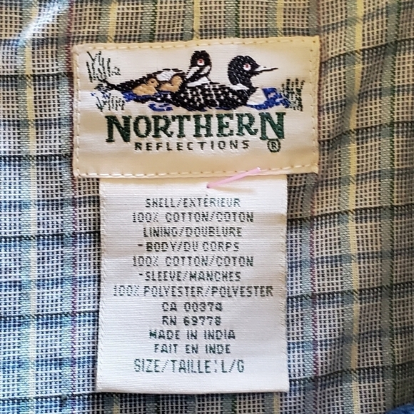 Northern Reflections Lined Denim Jacket Size L Vintage Cotton Embroidered Plaid - Picture 9 of 10